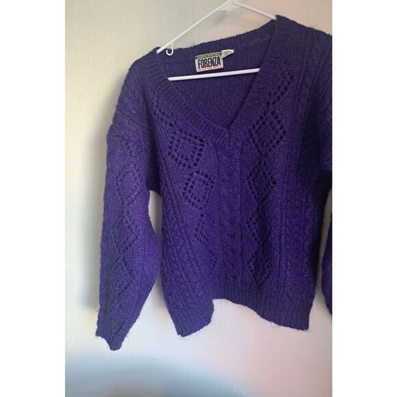 Vtg 90's Forenza Womens Small sweater Mohair Wool Cable purple barbie preppy - Picture 2 of 8